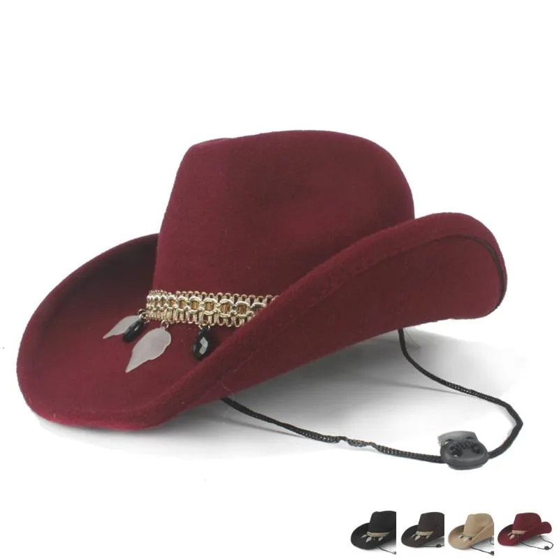 Szerokie brzegowe czapki moda kobiety wełna pusta western kowboczka rolka lady outblack sombrero hombre jazz czapka