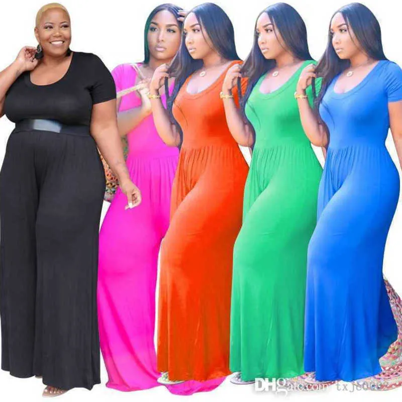 2023 Designer femmes combinaisons grande taille 4XL 5XL nouvelle couleur unie jambe large à manches courtes body mode barboteuses décontractées