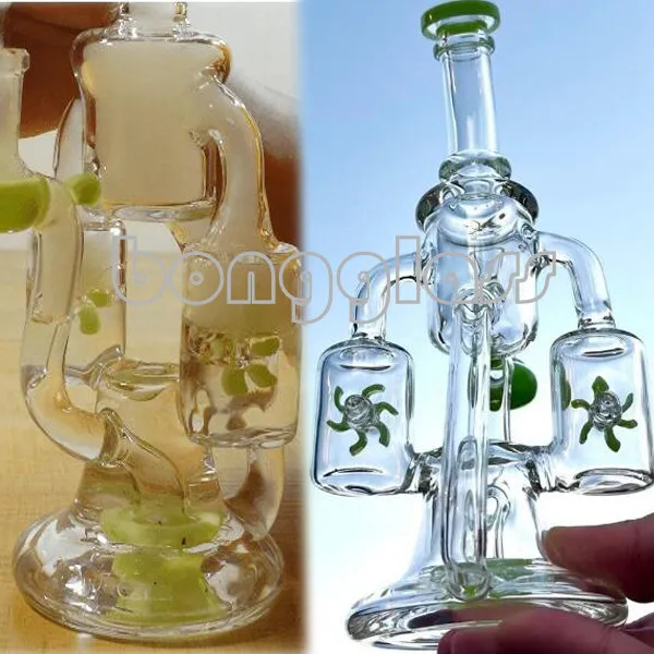 BIG Glass Bongs Hookahs Double Recycler Bong Hélice Spinning Percolator Oil Rigs Dab Rig 14mm Joint Water Pipes Avec Heady Bowl