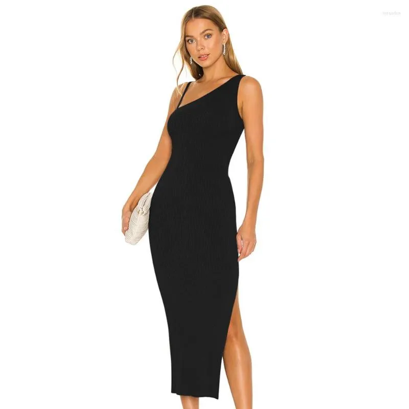 Casual jurken zomer dames prom jurken sexy rib bandage jurk uitgesneden hoge taille split maxi long celebrity avondclub feestje