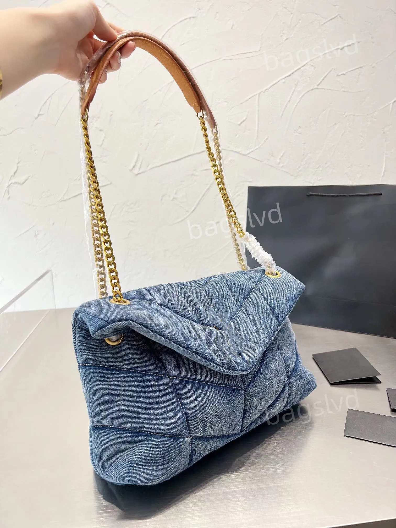 Lyxpåsar Designer Designer Bag Denim Bag Women Axel Bag Fashion Handbag Y Letter Purse Women Messenger Påsar Flap Crossbody Clutch Wallet Gold Chain Makeup Påsar