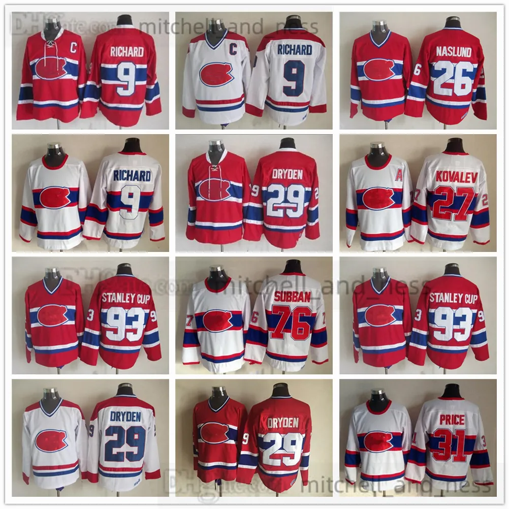 Film Vintage Hockey Jersey Retro CCM Broderi 9 Maurice Richard Jersey 29 Ken Dryden 26 Mats Naslund 27 Alexei Kovalev 31 Carey Pris 76 P.K. Subban 93 Stanley Cup