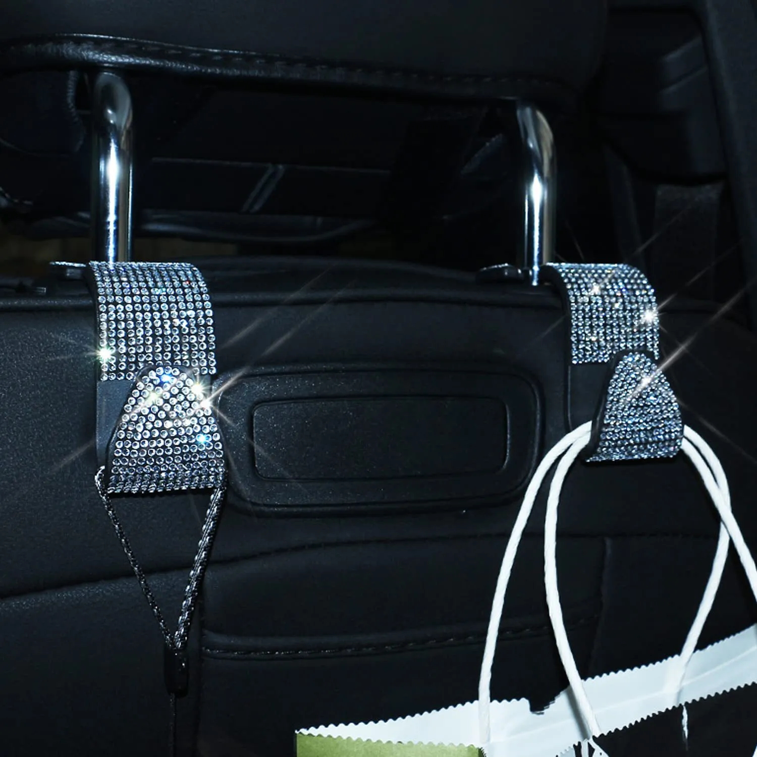 2pcs Car Purse Hooks Car Bag Hooks, Cute Rhinestone Car Seat Hooks