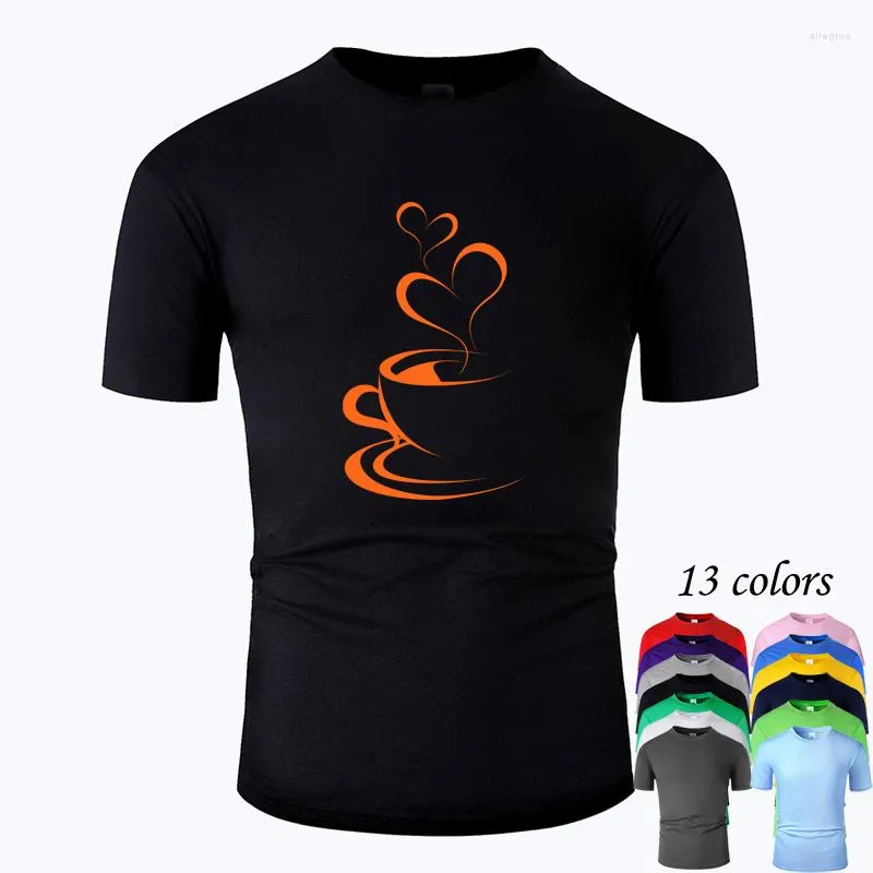 Camisetas masculinas de café Linha de amor Arte do pescoço Camisa de algodão Homens e mulher unissex verão manga curta projetada por camiseta casual m01034