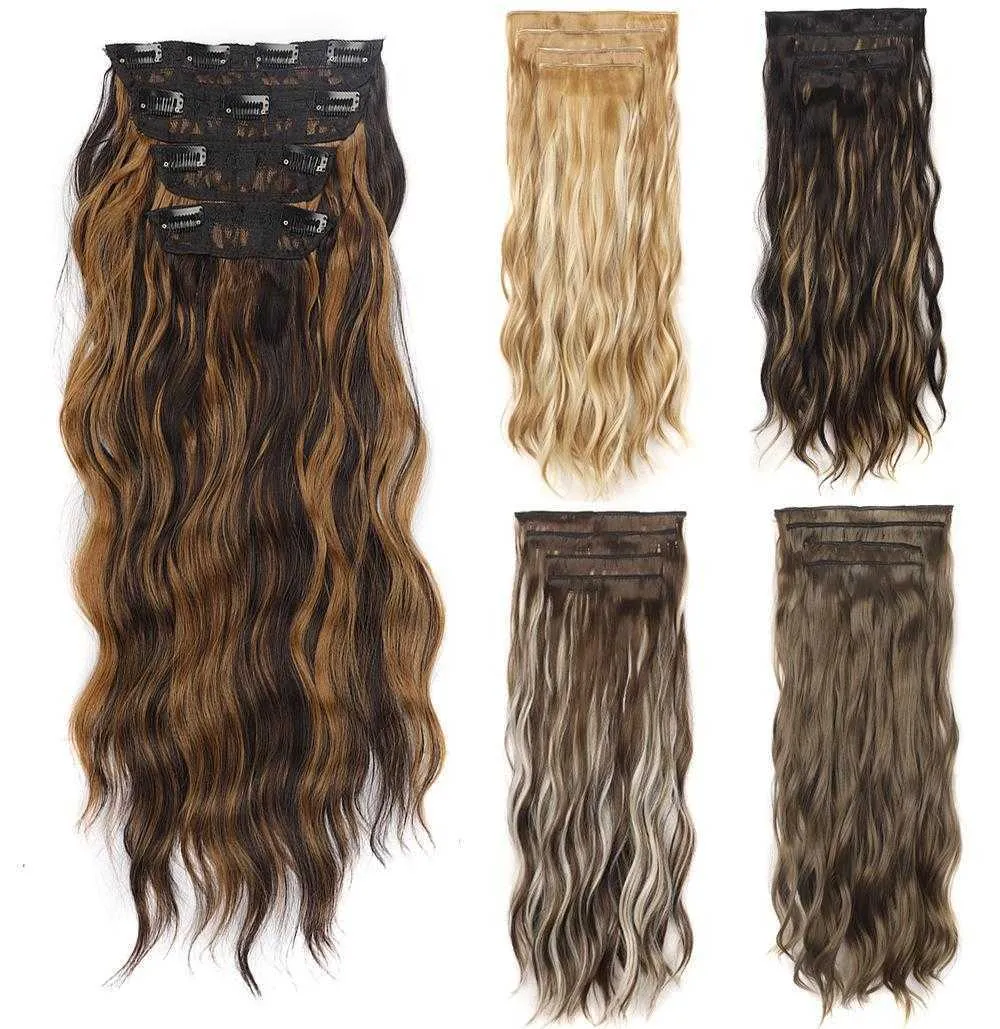 Female Long Curly Hair Set Hairpiece Clip Four Piece Chemical Fiber