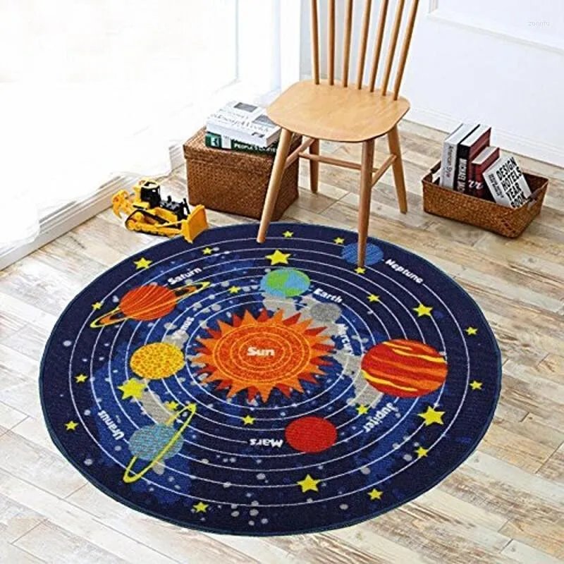 Tapis Tapis pour enfants Round Learning Solar System Anti-skid Bottom Play Area