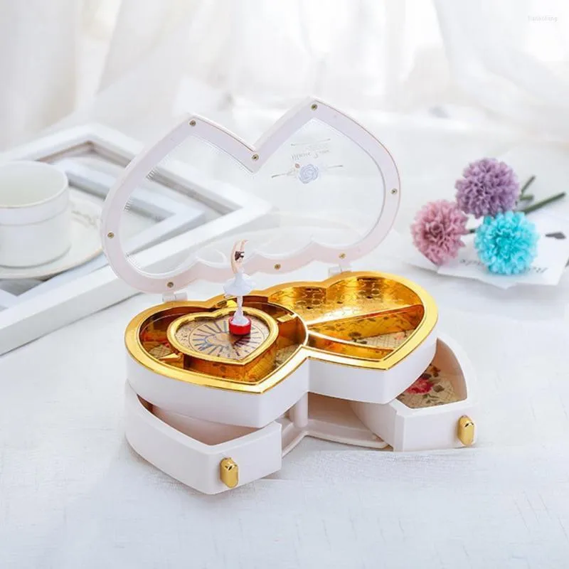 Figurines décoratives musique bibelot boîte coeur forme ballerine Design ABS support de rangement horloge bijoux pour anneau