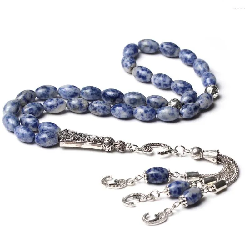 Strand Muslim Tasbih Prayer Bead Natural Blue Jade Islamic 33 Rosary Beads Armband Oval Size 8 12mm Stone Eid Gift Fashion Misbaha