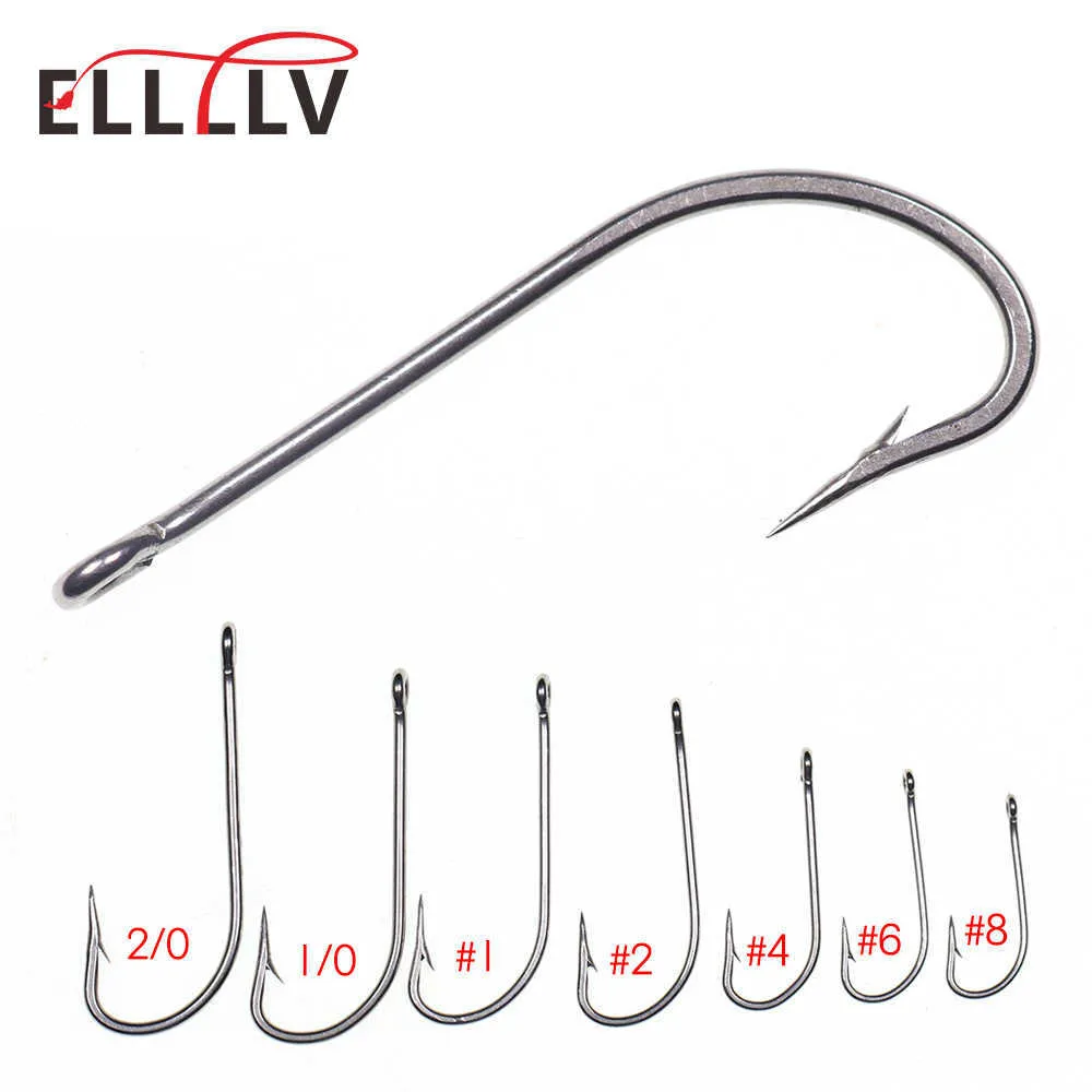 Fishing Hooks Elllv 50pcs #8 - 2/0 Stainless Steel Long Shank O'SHAUGHNESSY Hook Live Bait Fishhook Minnow Sculpin Saltwater Flies Tying Hook P230317