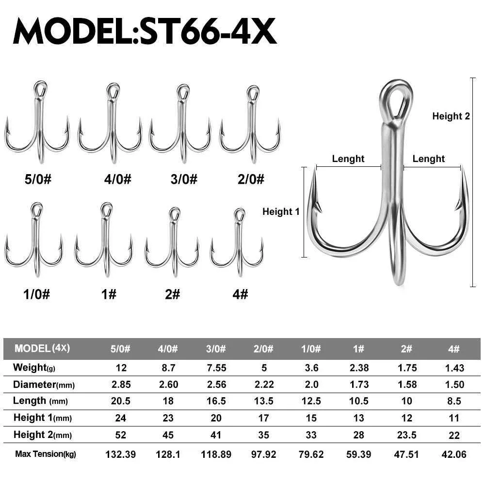 PROBEROS 4X Strong Fishhooks Anti Rust Treble Hooks In Bright Tin Wire  Carbon Steel For Sea Fishing 4# 5/0# From Mengyang10, $18.22