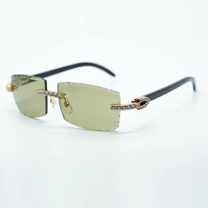 XL Diamond Cool Buffs Brille Sonnenbrille 3524031 mit naturreinen schwarzen Büffelhornbeinen und 57 mm geschliffenen Gläsern