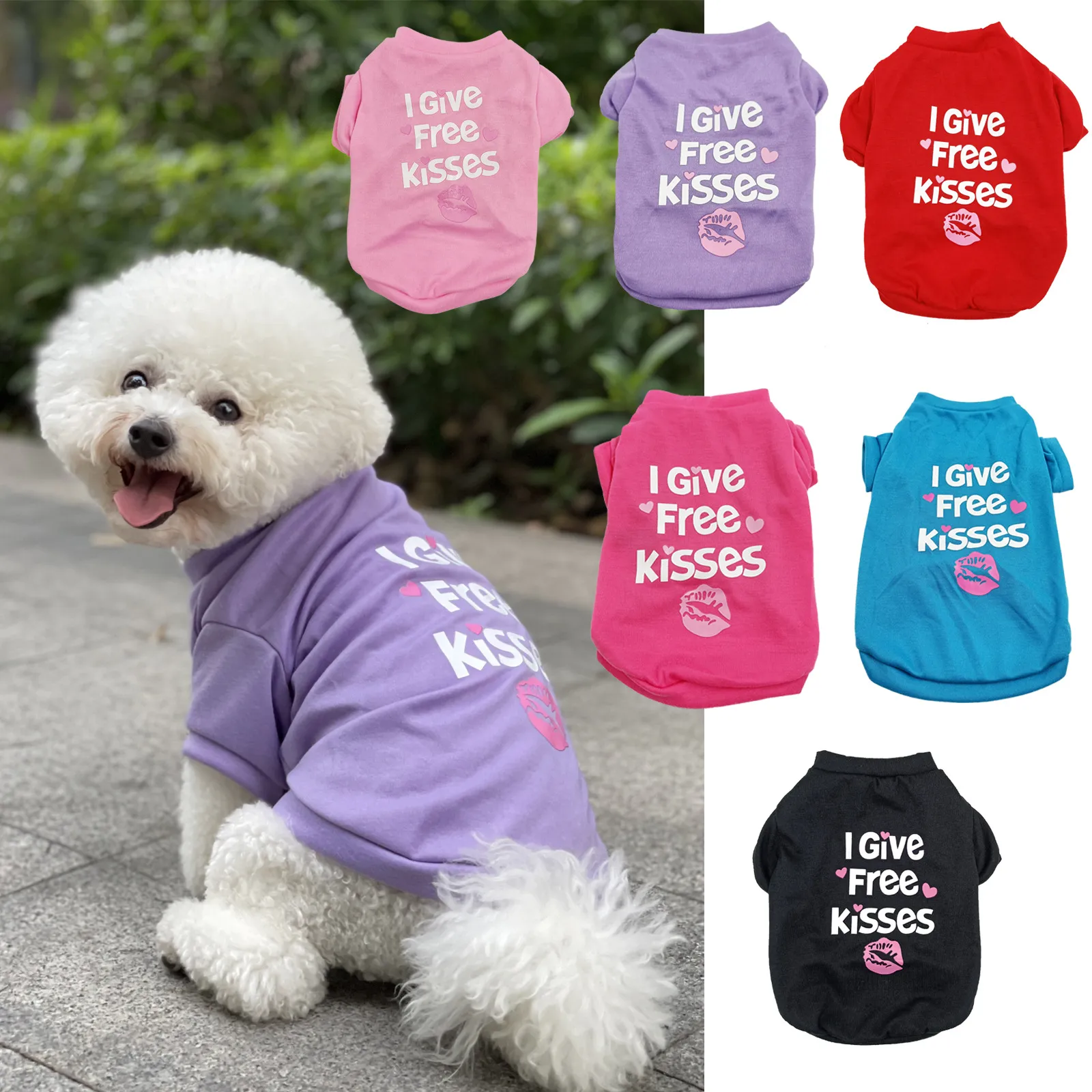 I Give Free Kisses Pattern Funny Dog Clothes Pet Summer Clothes For Dogs Puppy T Shirt Valentine