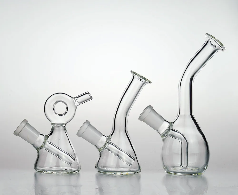 Kleine glazen waterpijpen Mini -rookpijpen vallen naar beneden recycler Rigs Oil Dab bekerkom Downstem Bubbler Perc 14mm 03