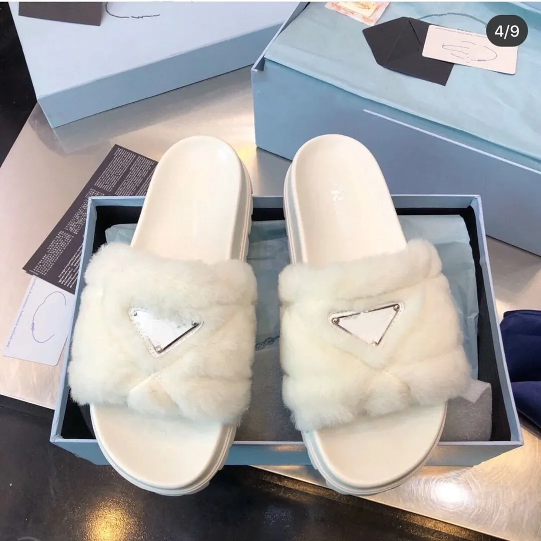 Sandali Pantofole Scarpe firmate Infradito Moda Antiscivolo Donna Scivoli H1115 Donna Furry Fluffy Faux Fur Luxury Brand Warm Indoor NO BOX