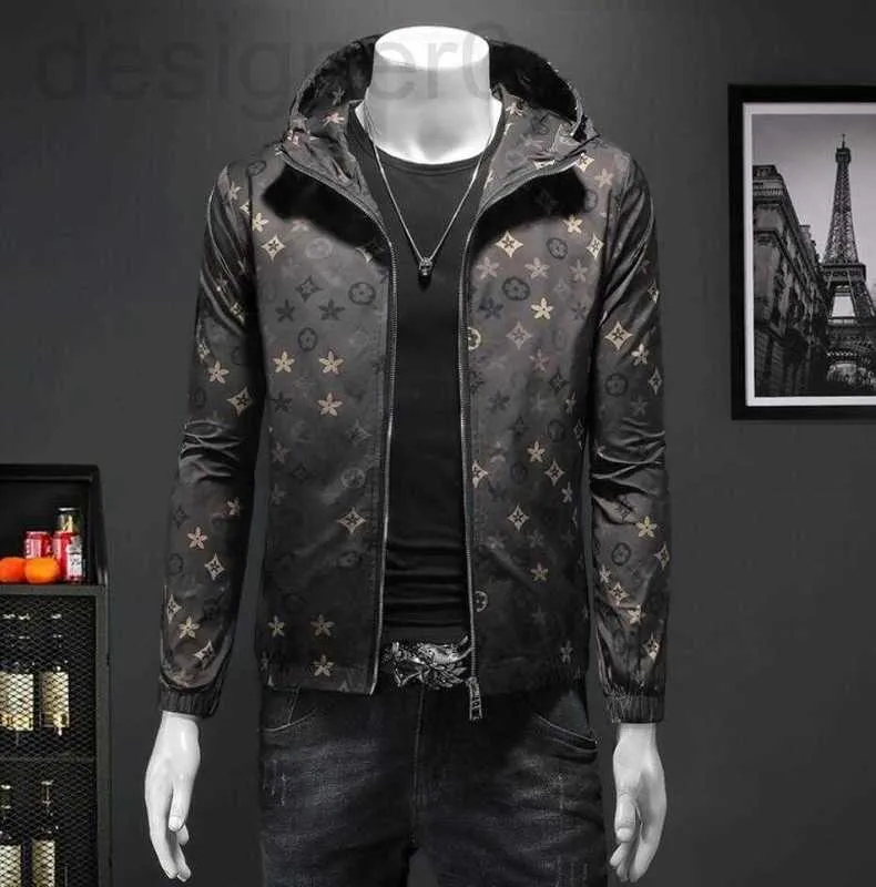 Men's Jackets Designer European fashion hooded jacket men's personality full pattern side ribbed young and middle-aged hsome spring autumn jackets S3CL