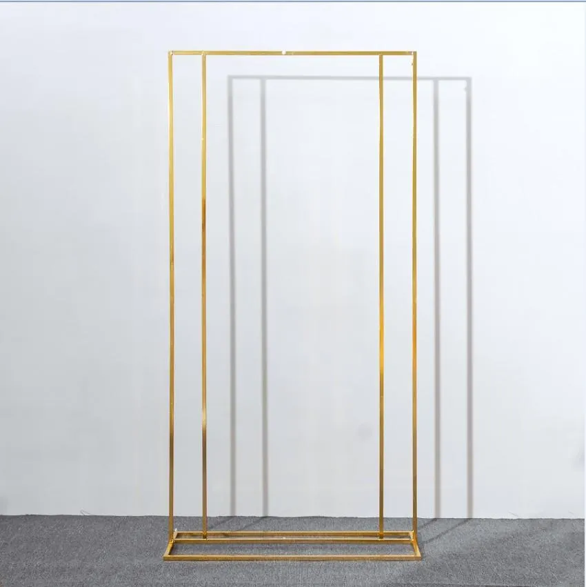 Wedding Arch Square Backdrop balloon Stand Background Shiny Metal Gold Plating Outdoor Artificial Flower Door Shelf Frame 2mx1m