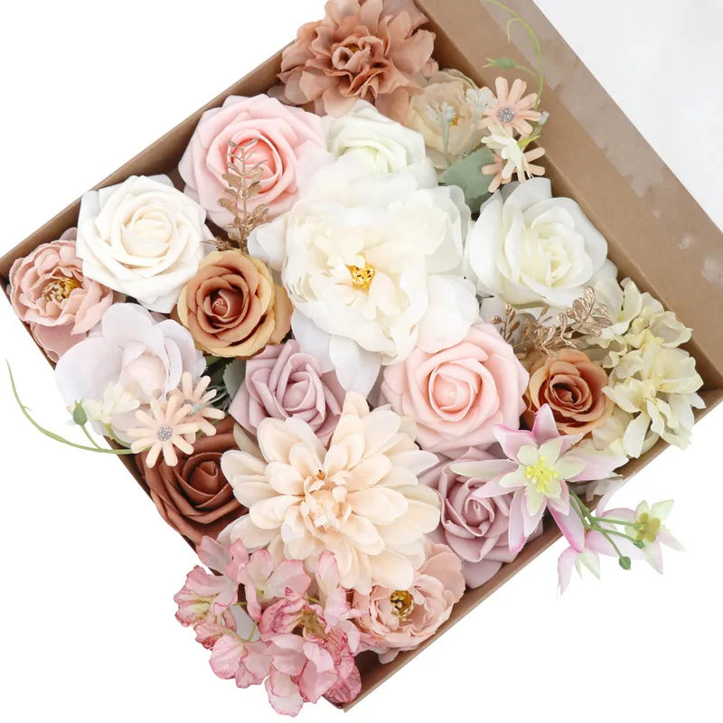 Simulerade blommor Rose falska sidenblommor med presentförpackning bröllop födelsedagsfest bröllop brudtärna innehar blommor