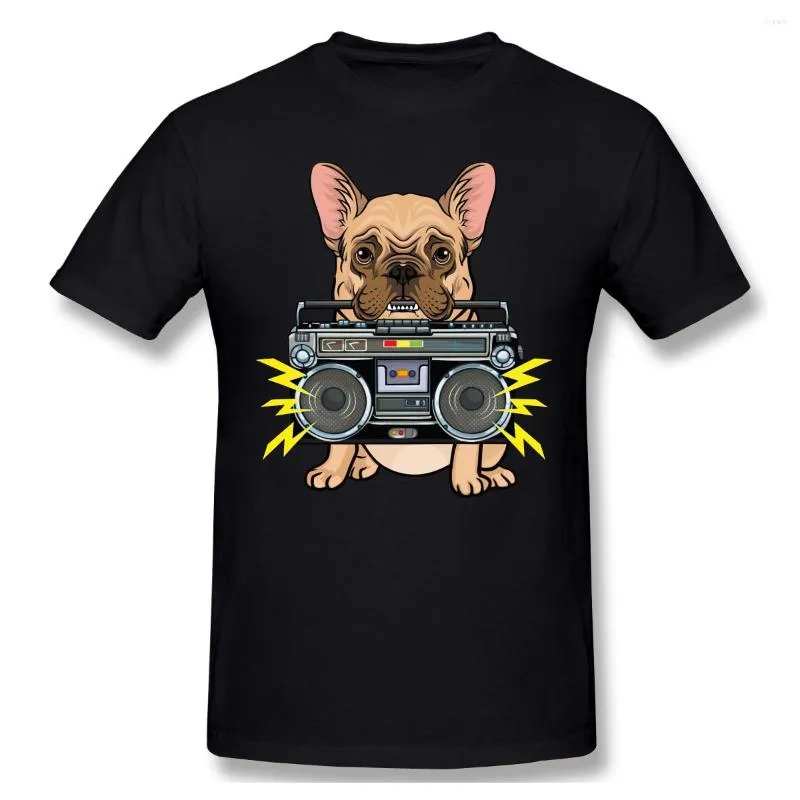 Herr t-skjortor söt hund biter en boombox present tecknad grafisk cool kort hylsa t-shirt topp