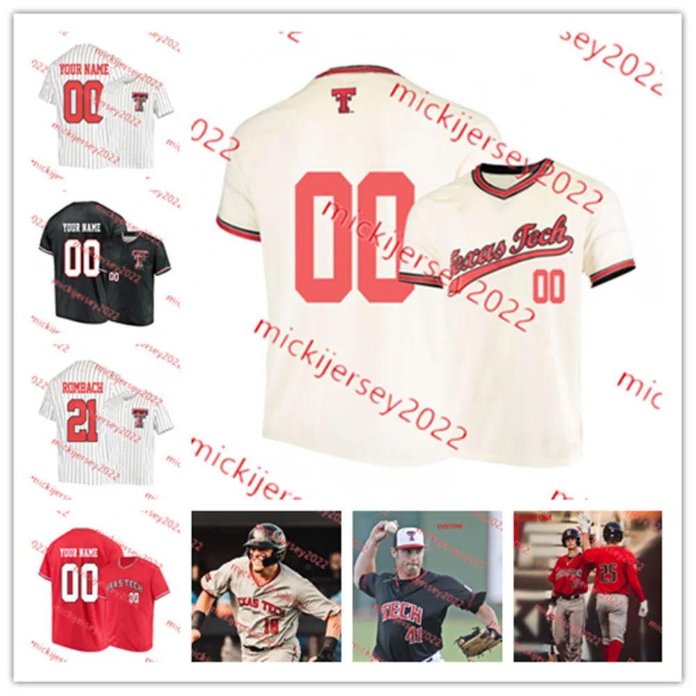 Op maat gemaakte Texas Tech Baseball Jersey Mens Jeugd Davis Martin Kelby Tomlinson Chad Bettis Roger Kieschnick Dax Dax Dathe Jase Lopez Texas Tech Red Raiders Jerseys