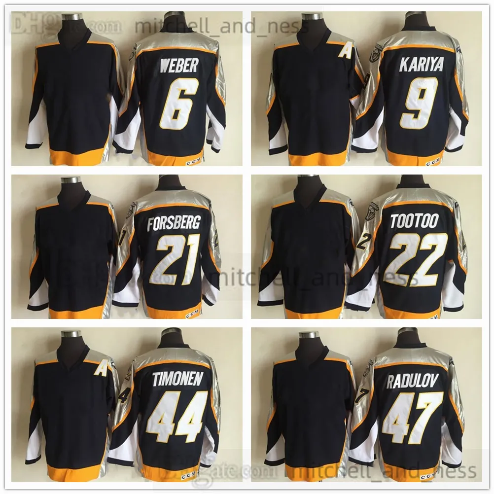 Maglia da hockey vintage film Ricamo CCM retrò 6 Maglia Shea Weber 9 Paul Kariya 21 Filip Forsberg 22 Jordin Tootoo 44 Kimmo Timonen 47 Alexander Radulov 55 Tootoo