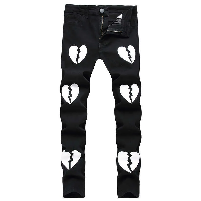 Męskie dżinsy Nowe męskie Digital Drukowane dżinsy BLA 2022 Slim Elast Elastyt Pencil Pants Midrise Hip Hop Street Zużycie Z0315