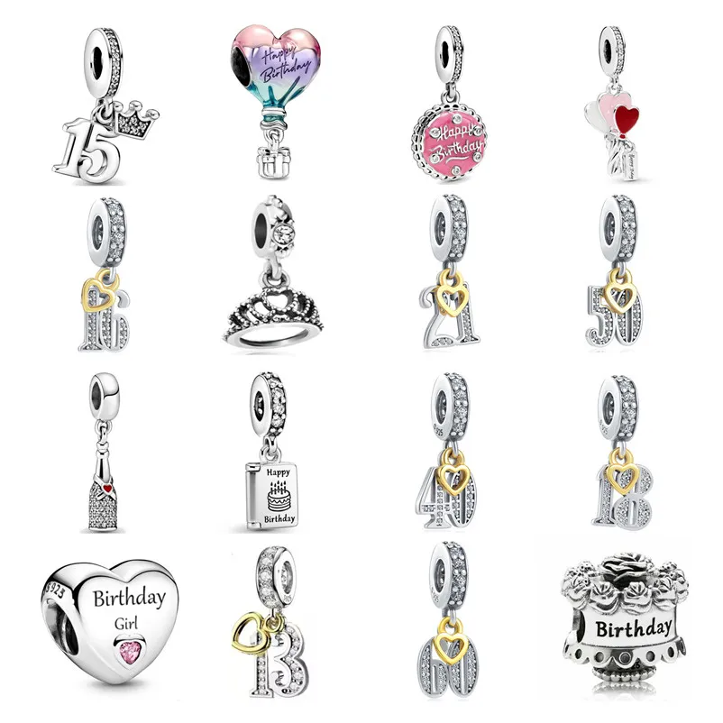 Srebro 925 Fit Pandora Original charms DIY Wisiorek kobiety Bransoletki koraliki Europa Wszystkiego Najlepszego Urodziny Hot Air Balloon