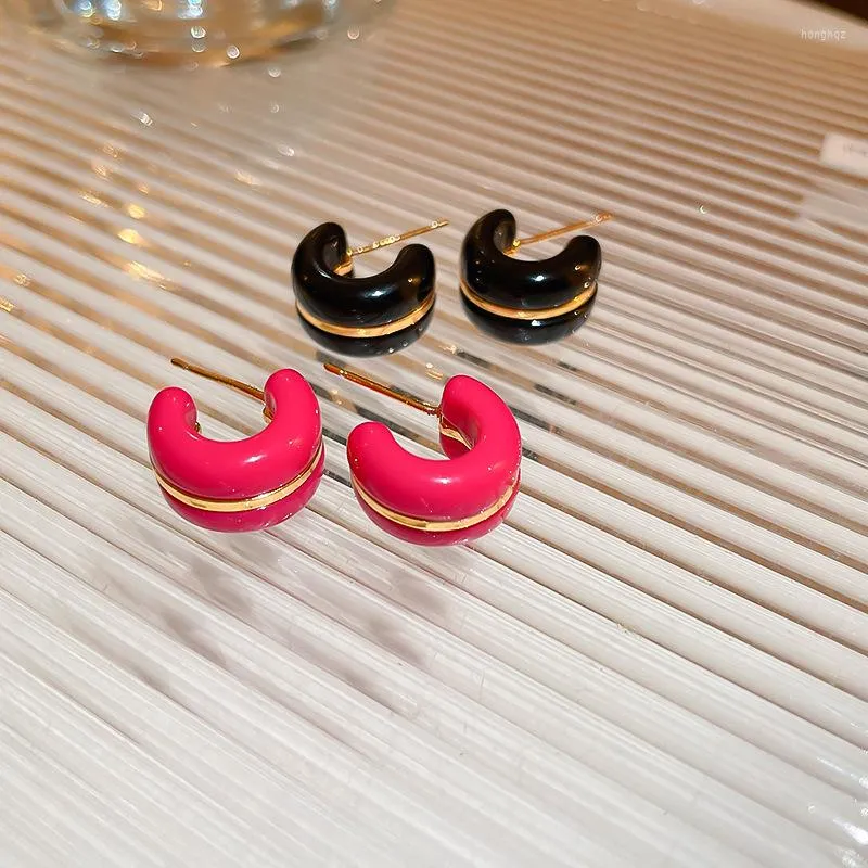 Boucles d'oreilles créoles en acrylique et métal rayé, cercle C Simple pour femmes et filles, mode coréenne, bijoux d'oreille, accessoires, cadeau, 2023