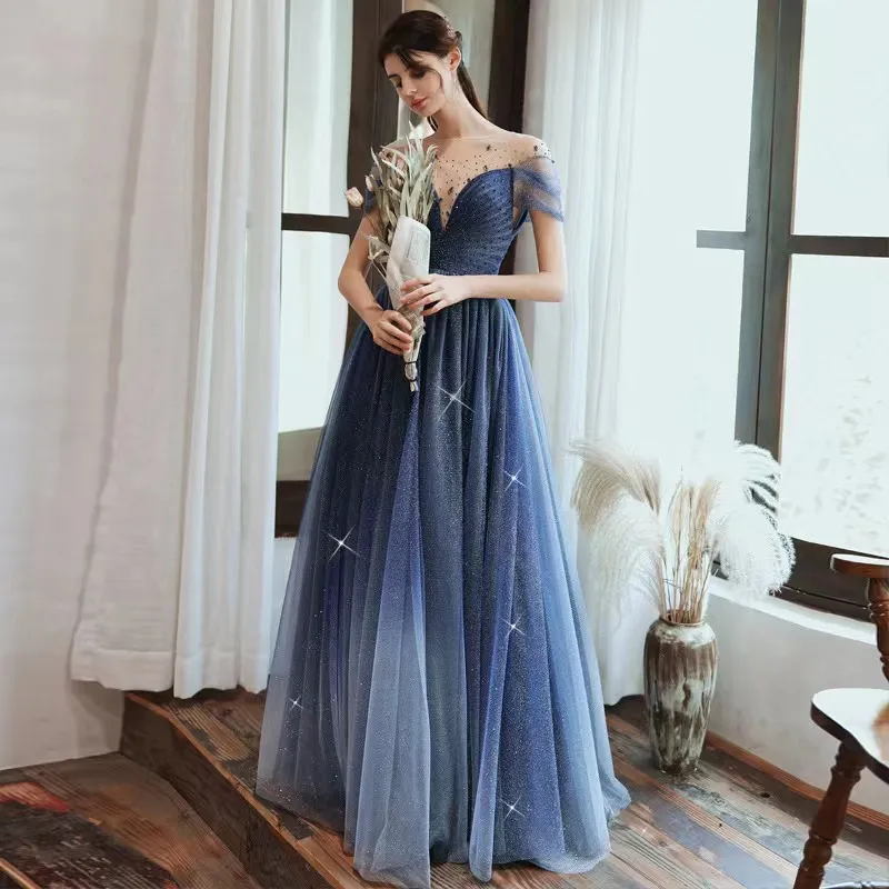 Cute Korean Party Dress LEFFA Short-Sleeve A-Line Evening Gown YesStyle