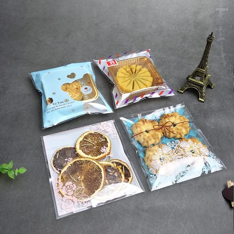 Подарочная упаковка 95-100pcs конфеты пластиковые самостоятельные сумки выпекать торт сумки день рождения рождественский печенье печенье