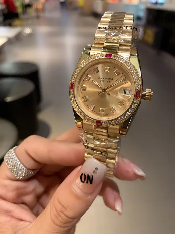 31 mm moda damska automatyczne zegarki mechaniczne Diamentowy projektant ramki stalowej pasek ze stali nierdzewnej Kobieta na rękę