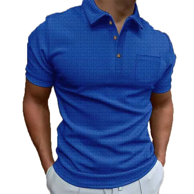 Мужское поло в летнем поло в вафельной рубашке мужская рубашка с коротким рукавом с коротким рукава