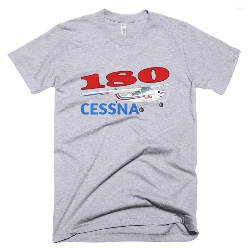 Erkek Tişörtleri Pamuklu Baskı Erkekleri Yaz O-Yık Cessna 180 (Kırmızı/Mavi) Uçak T-Shirt-N# tişört ile kişiselleştirilmiş