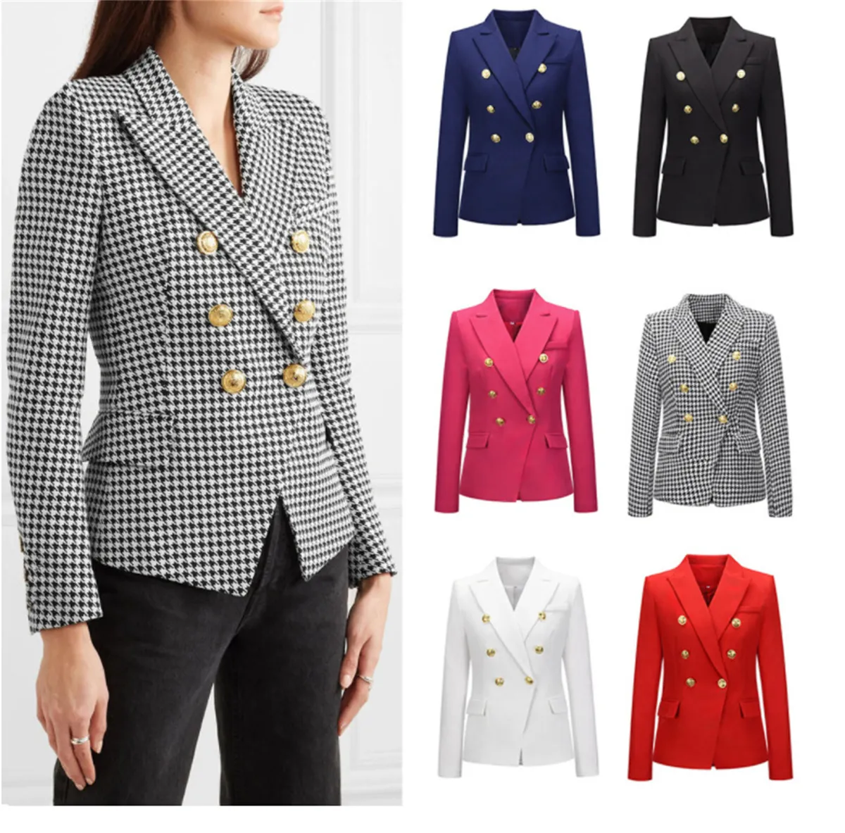 Femme Formal Geometric Print Jacket Office Lady Outfits Women Two Pieces Set Chain Print Blazer Coat Suit Sets Coats Clothing