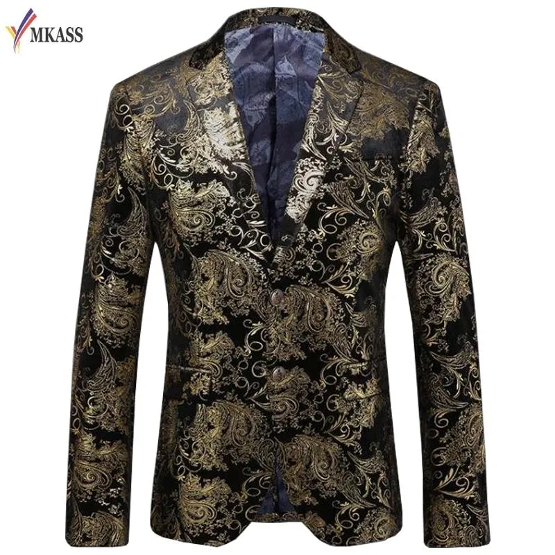 Costumes pour hommes Blazers Golden Blazer Hommes Paisley Motif floral Costume de mariage Veste Slim Fit Costumes élégants Stage Wear Designs pour hommes