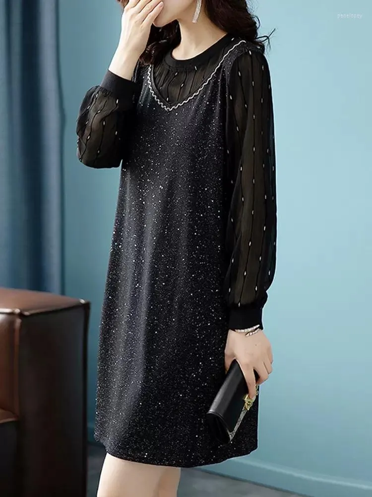 Casual Dresses Elegant Long Sleeve Dress Children's Clothing Spring Autumn 2023 Black Fashion Large Size JP876