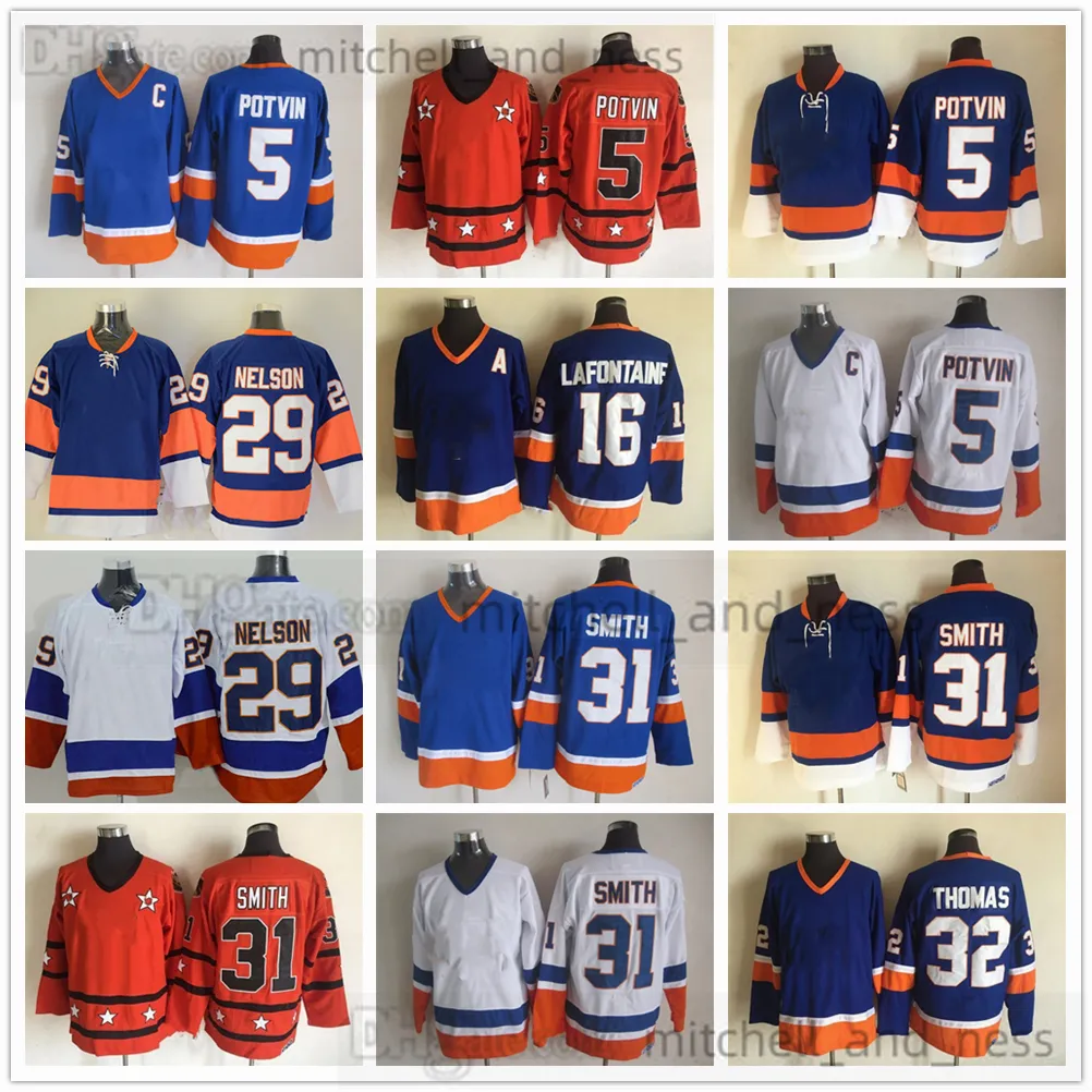 5 Denis Potvin Movie Vintage Hockey Jersey Retro CCM Embroidery 31 Billy Smith 16 Pat LaFontaine 29 Brock Nelson 32 Steve Thomas All-Star Jerseys