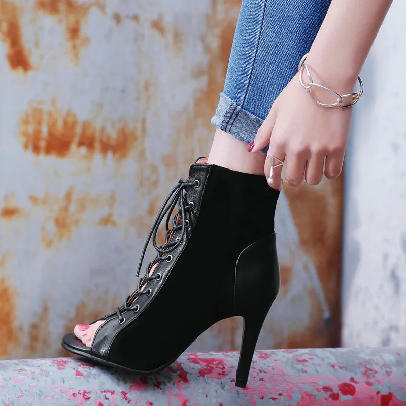Comfortable Black Gladiator Peep Toe Sandals For Women All Solid
