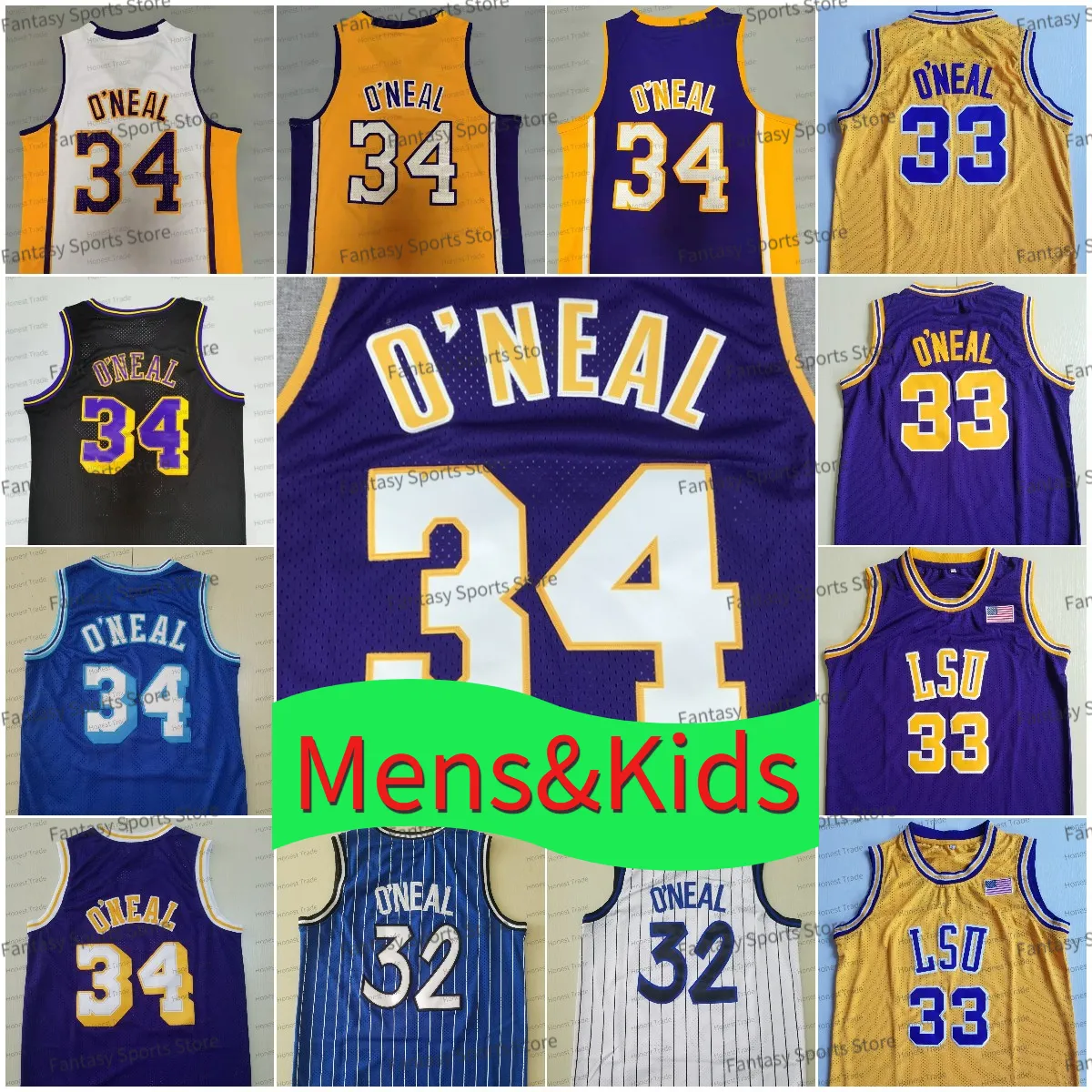 레트로 34 Shaquille Oneal 32 Basketball Jersey 33 Shaq Neal Purple Yellow Blue Lsu Tigers College Jerseys Thoughback Mens Kids Stitched