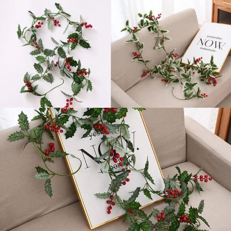 装飾的な花200cmファミリーパーティー偽の花の装飾クリスマス人工緑の花輪の赤いベリー