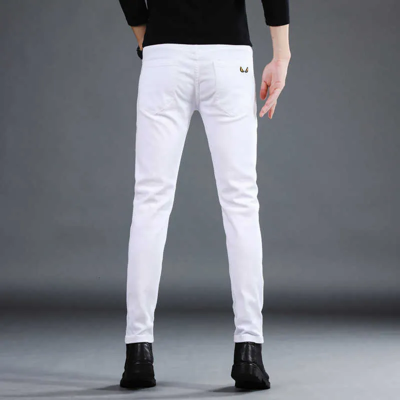 Men's Jeans designer Little 2022 Spring Autumn Slim Fit Feet Stretch Summer Winter Versatile Four Seasons White QTFB