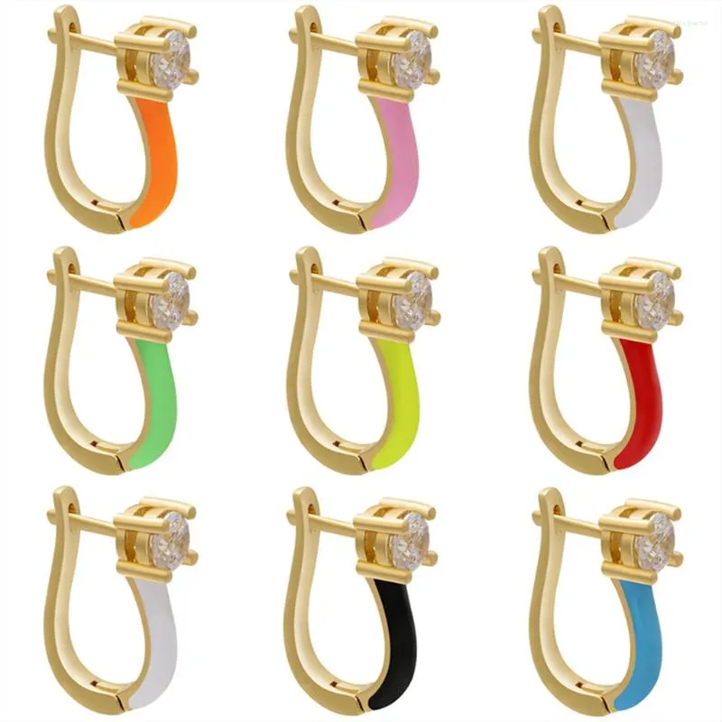 Hoopörhängen 2023 Summer Women Color Fashion Jewelry Emalj U-formad genomträngad guld liten för grossist