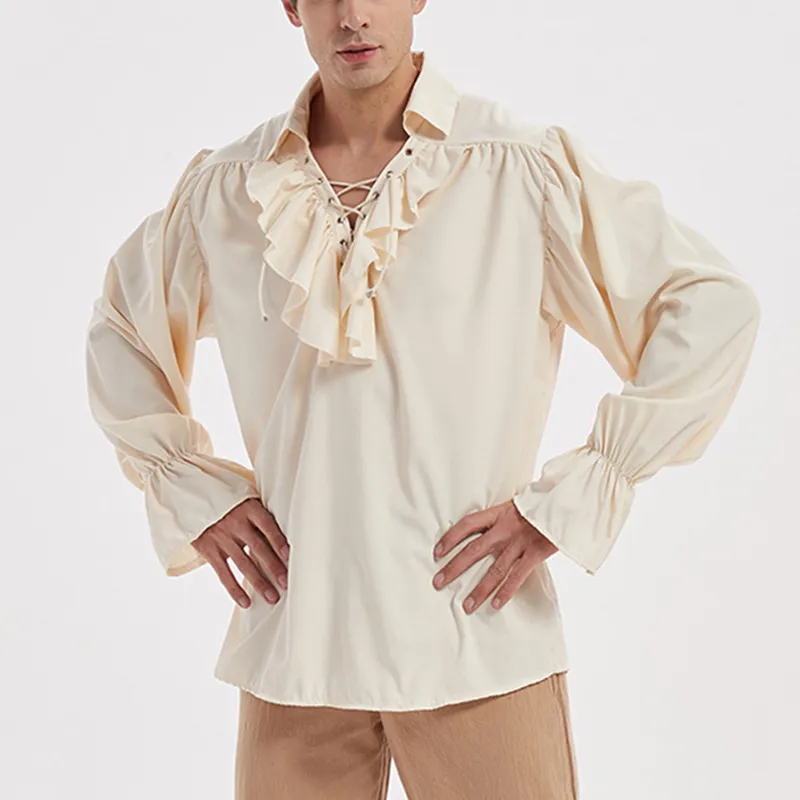 Qnpqyx novo traje renascentista masculino com raia longa de manga longa de manga longa camisa pirata medieval steampunk Cosplay Prince Drama Stage Trake Tops