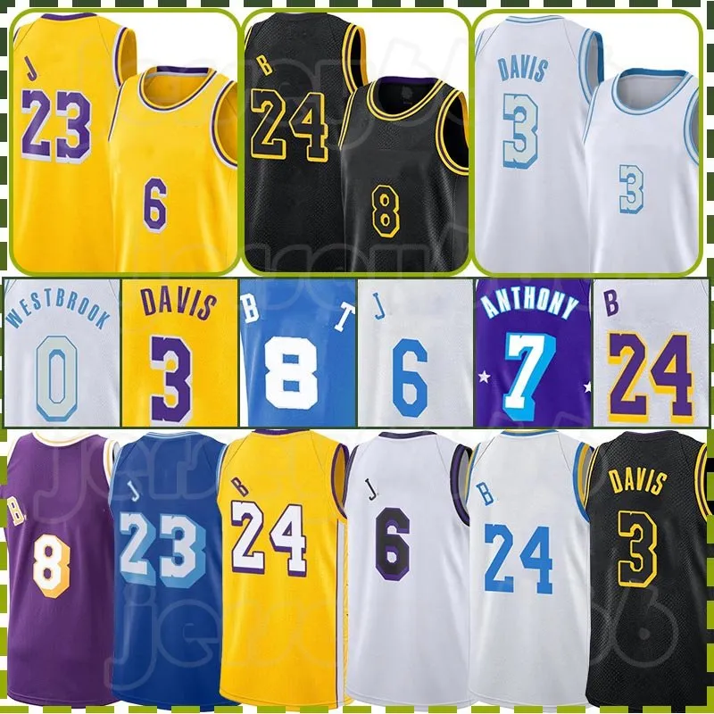 LeBron James Basketball Maillots 6 23 Anthony 3 Davis Retro Bryant Chemise Homme Carmelo Anthony Black Mamba 24 7 Blanc 8 2023-2024 City Purple Jersey