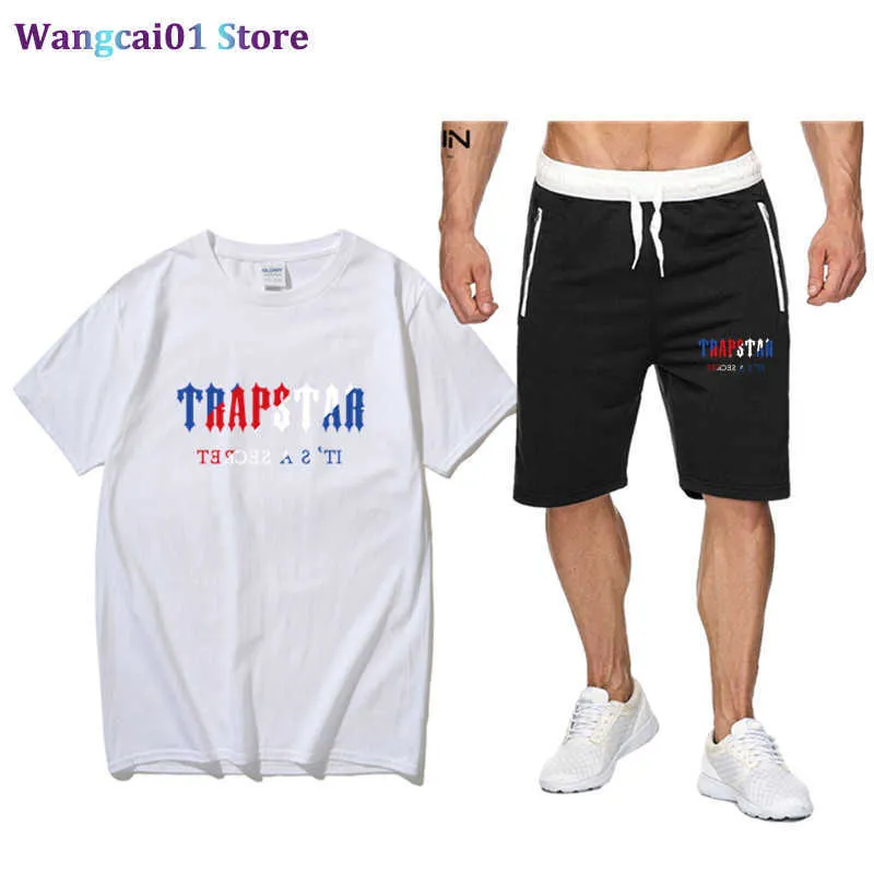 Wangcai01 Мужские спортивные костюмы летняя бренда печатная футболка для мужской футболки набор Set Trapstar Мужская спортивная одежда