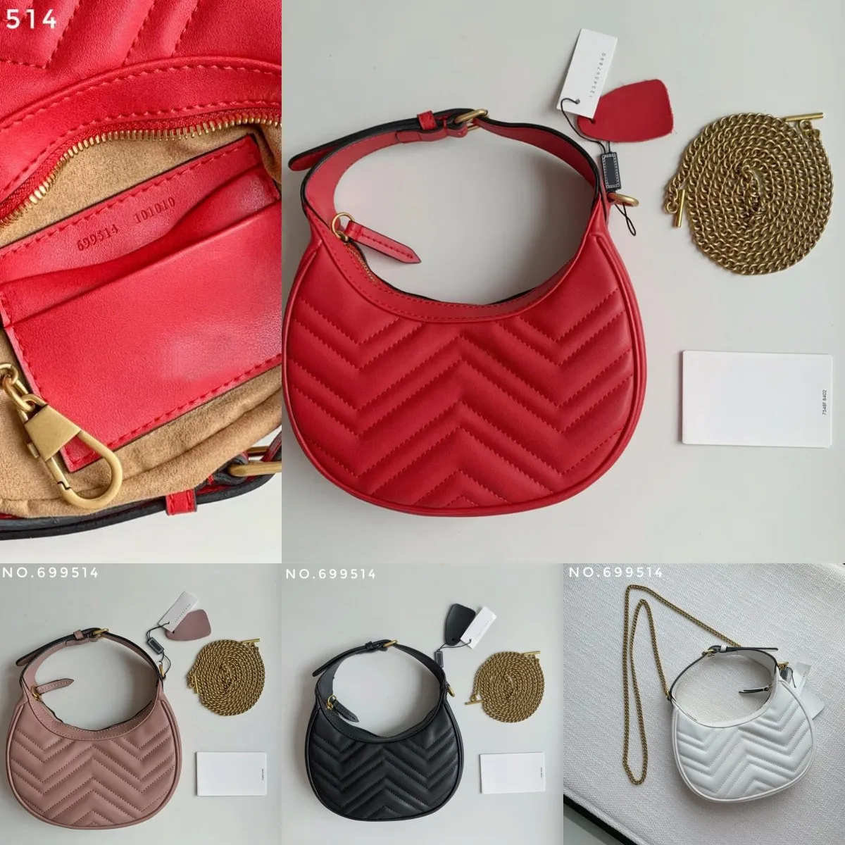 Espelho de qualidade Mulher Bolsa de ombro 21cm 699514 Mini bolsas de couro de moda de moda de meia lua bolsas de crossbody sacol