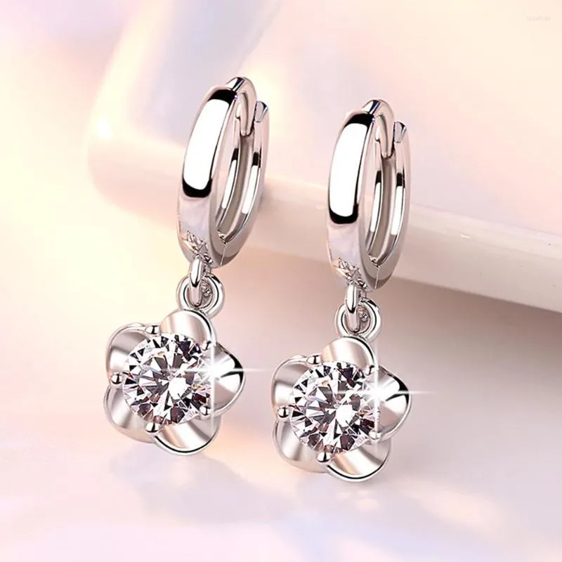 Creolen Mode Kind 925 Silber Weiß Zirkonia Niedliche Blumenohrring Mädchen Frauen Schöne Huggies Schmuck Antiallergisch E198