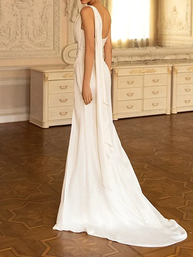 strapless open back dress Satin Open Back Mermaid Cowl Neck Long Wedding Dress NXJE954 main image 0