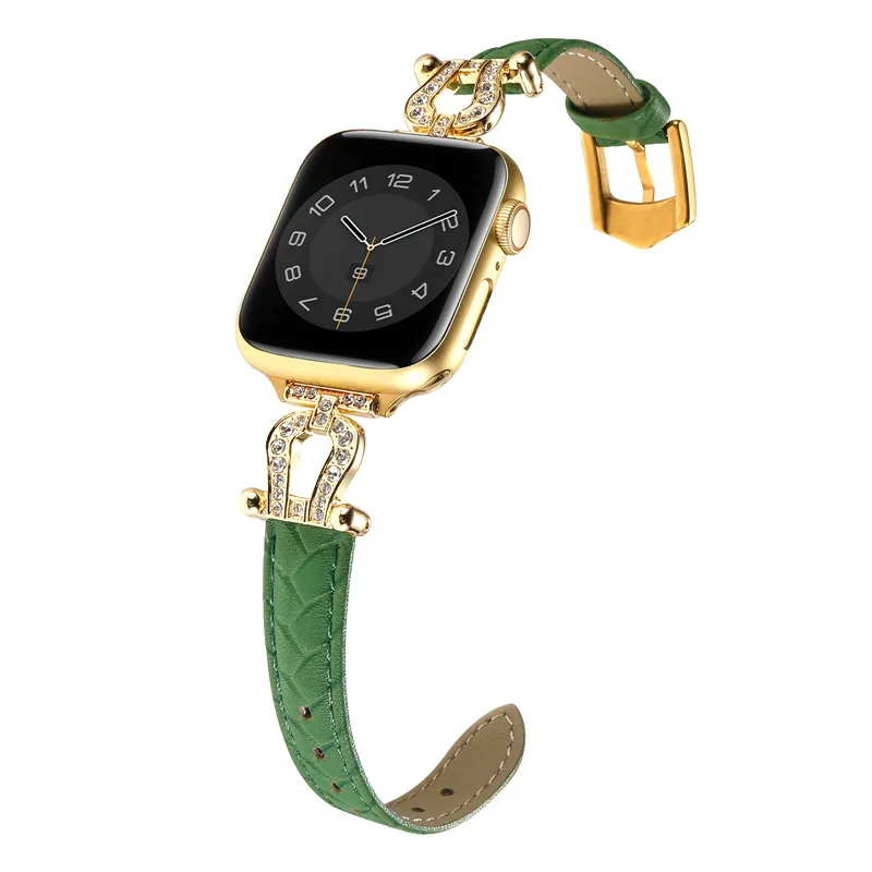 Pulsera de diamantes Correa de cuero trenzado para Apple Watch 44 mm 45 mm 44 mm 42 mm 41 mm 40 mm 38 mm bandas Pulseras de lujo iWatch Series 8 7 6 5 4 Accesorios de correa de reloj 1pcs