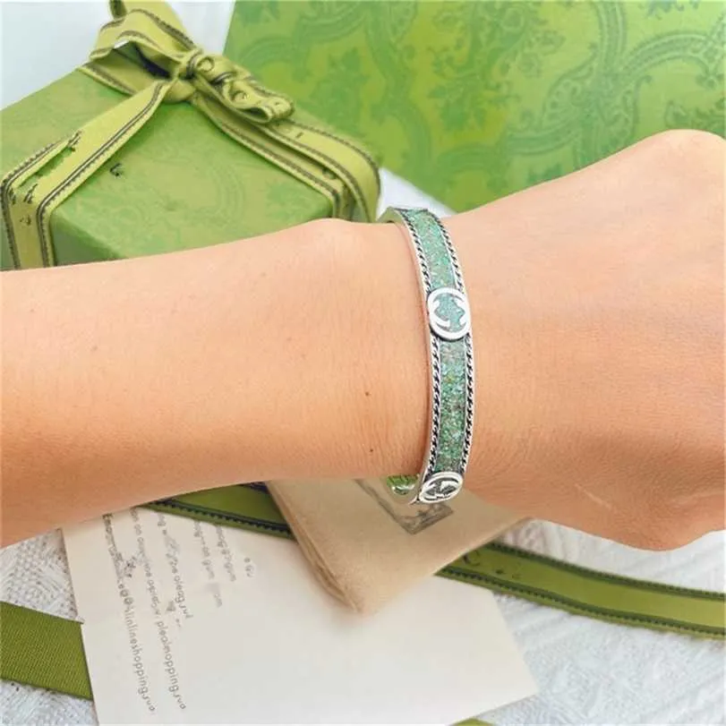 2023 Designer Nouveau bijoux argent sculpture utilisé motif goutte colle vert clair émail bracelet pour hommes et femmes