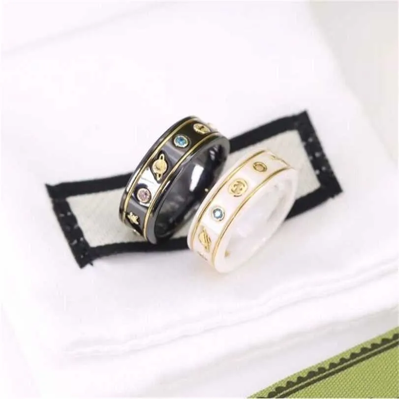 2023 Designer New jewelry double Sterling Silver bee black and white ceramic love star hand couple ring